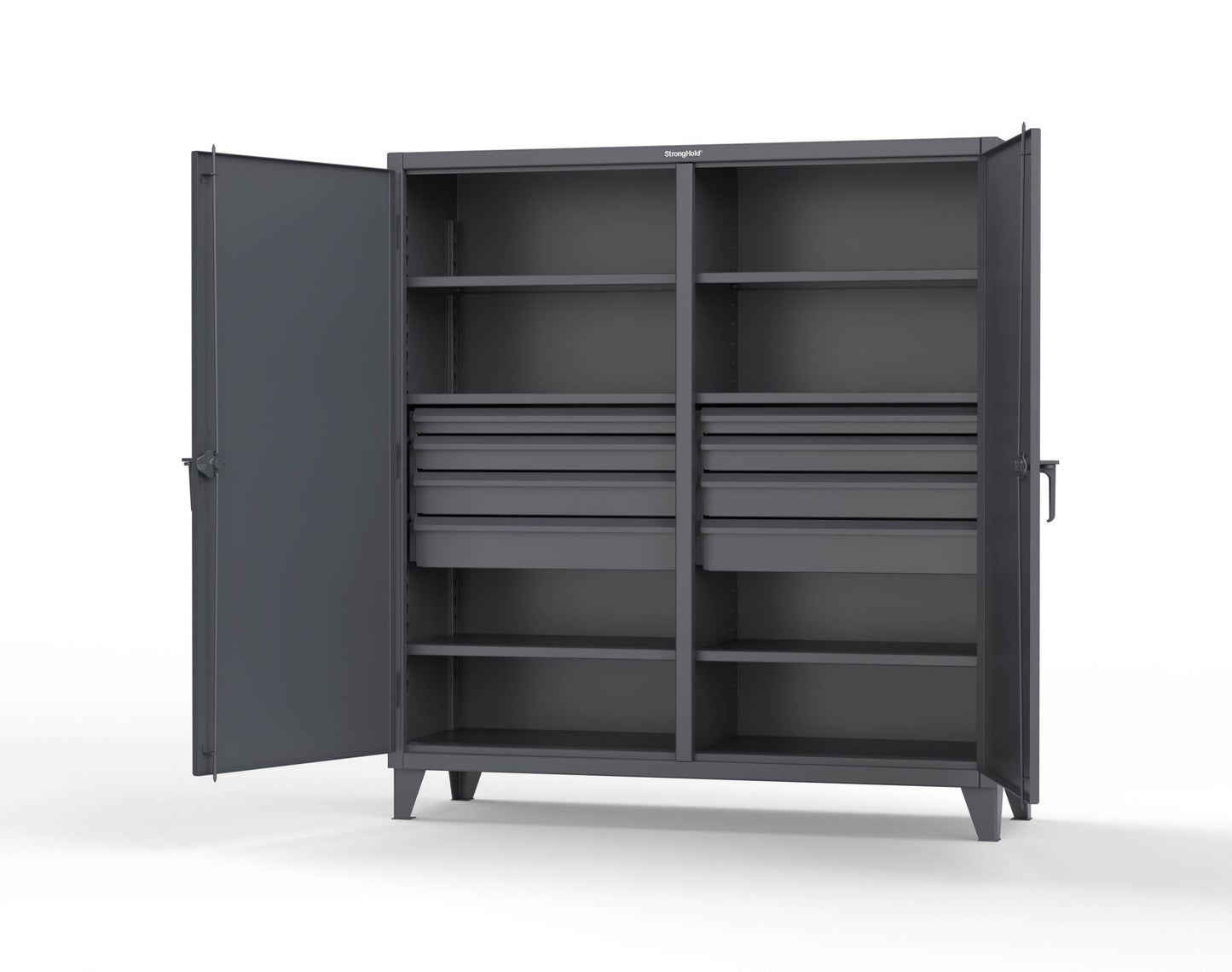 Extreme Duty 12 GA Double Shift Cabinet with 8 Drawers, 6 Shelves - 72 In. W x 24 In. D x 78 In. H - 66-DS-246-8DB-7024