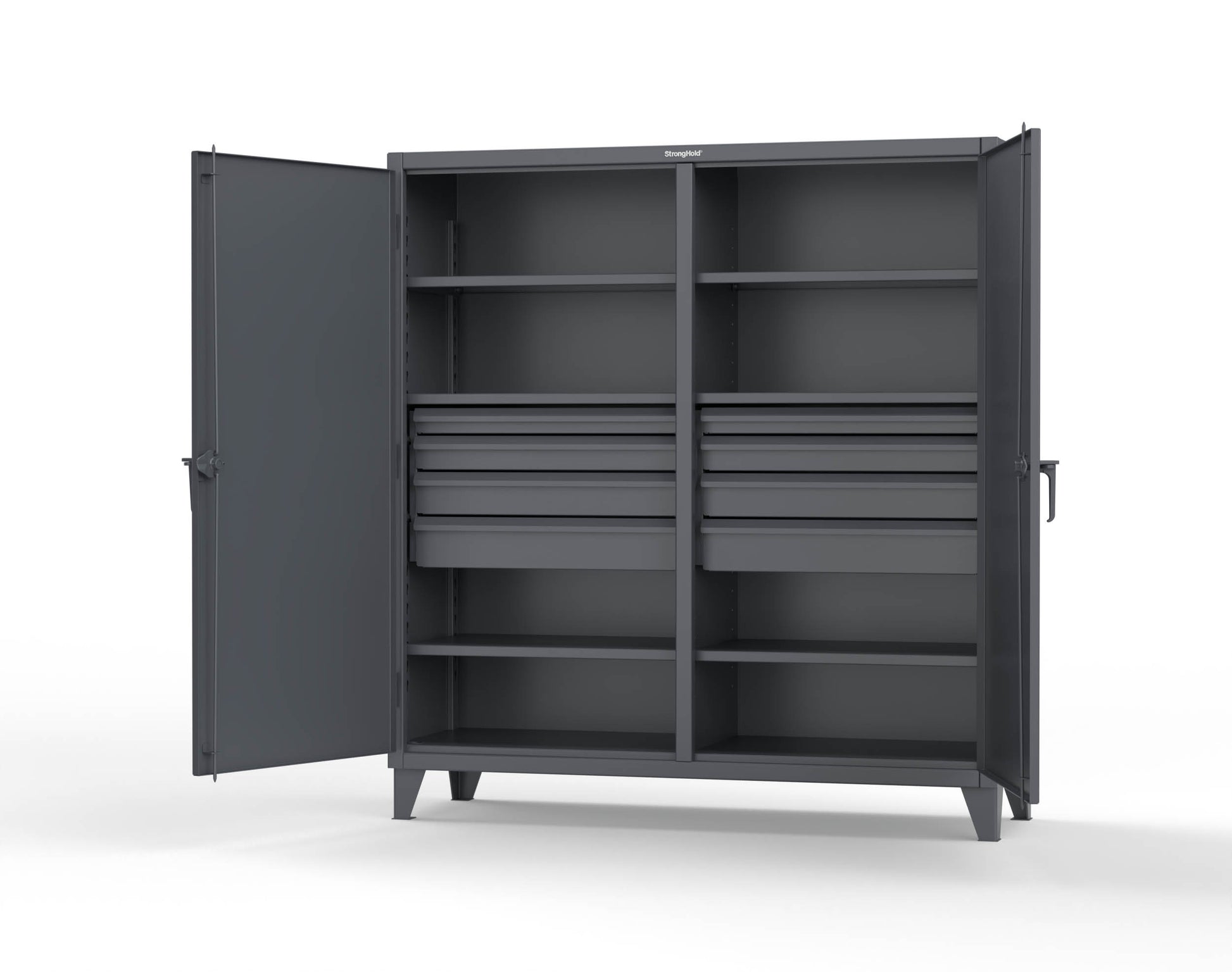 Extreme Duty 12 GA Double Shift Cabinet with 8 Drawers, 6 Shelves - 72 In. W x 24 In. D x 78 In. H - 66-DS-246-8DB-7024