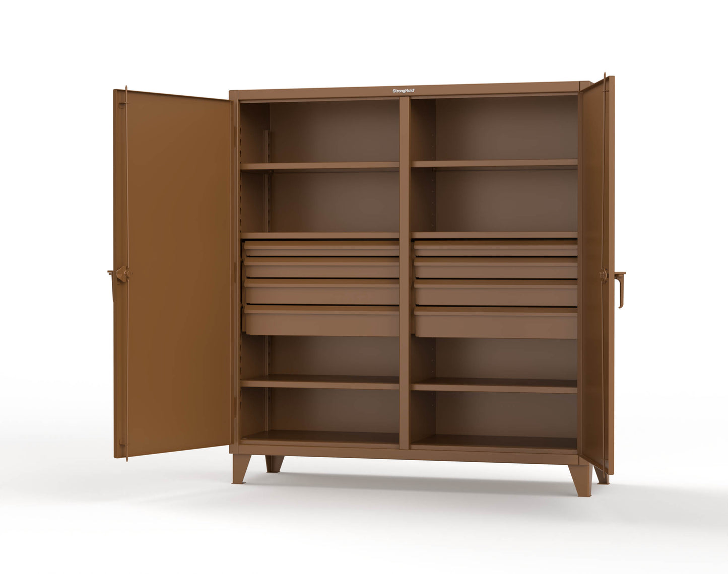 Extreme Duty 12 GA Double Shift Cabinet with 8 Drawers, 6 Shelves - 72 In. W x 24 In. D x 78 In. H - 66-DS-246-8DB-8008