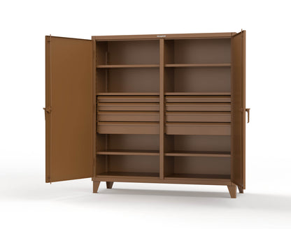 Extreme Duty 12 GA Double Shift Cabinet with 8 Drawers, 6 Shelves - 72 In. W x 24 In. D x 78 In. H - 66-DS-246-8DB-8008