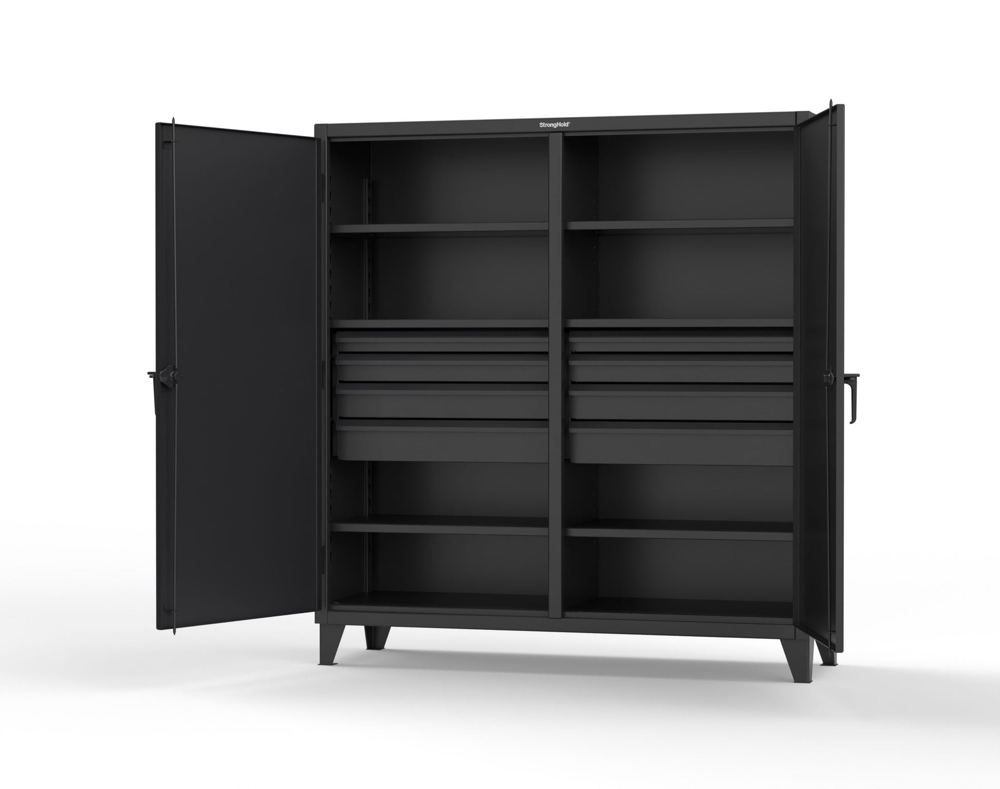 Extreme Duty 12 GA Double Shift Cabinet with 8 Drawers, 6 Shelves - 72 In. W x 24 In. D x 78 In. H - 66-DS-246-8DB-9005