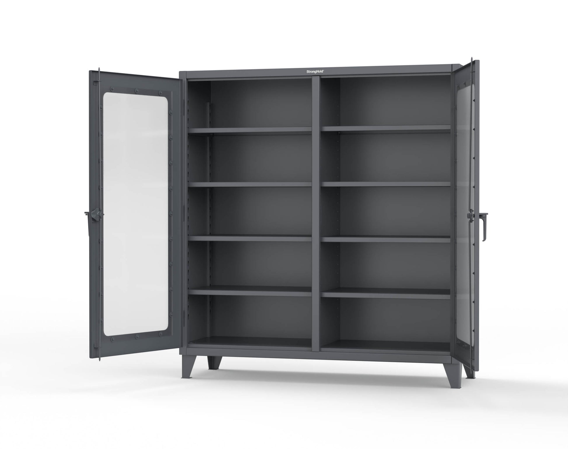 Extreme Duty 12 GA Clear View Double Shift Cabinet with 8 Shelves - 72 In. W x 24 In. D x 78 In. H - 66-DS-LD-248-7024