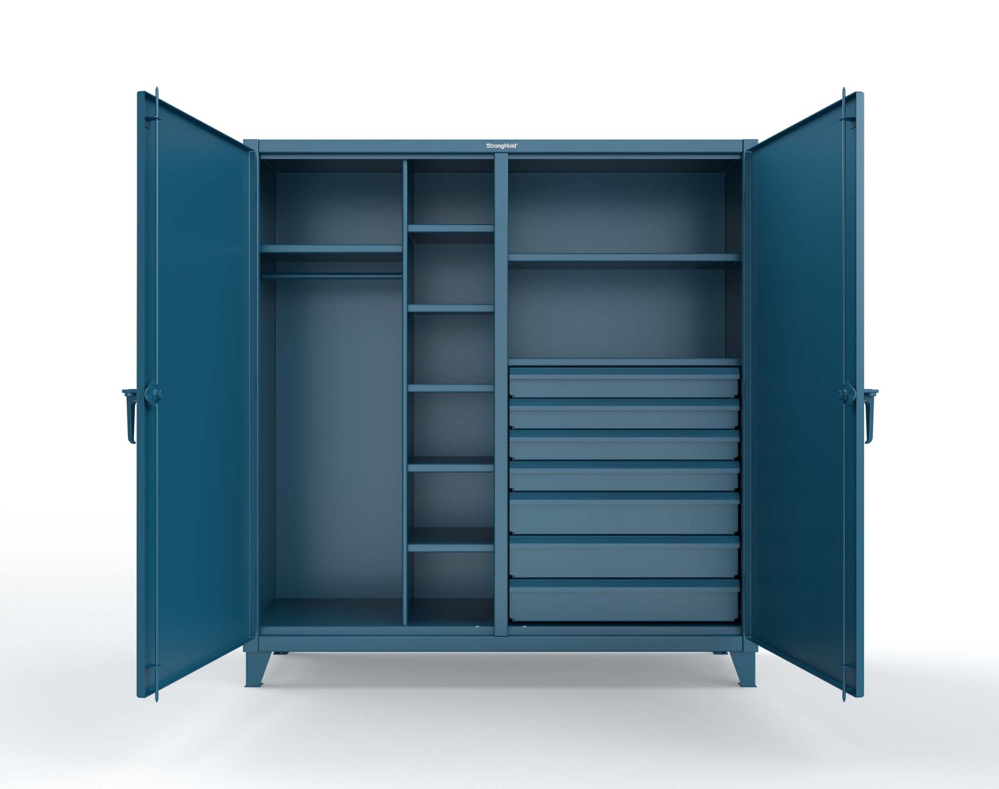 Extreme Duty 12 GA Double Shift Uniform Cabinet with 7 Drawers, 7 Shelves - 72 In. W x 24 In. D x 78 In. H - 66-DSW-247-7DB-5001