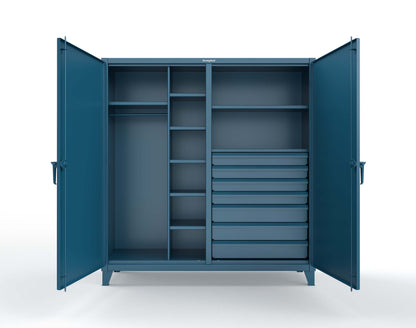 Extreme Duty 12 GA Double Shift Uniform Cabinet with 7 Drawers, 7 Shelves - 72 In. W x 24 In. D x 78 In. H - 66-DSW-247-7DB-5001