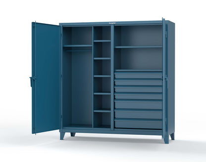 Extreme Duty 12 GA Double Shift Uniform Cabinet with 7 Drawers, 7 Shelves - 72 In. W x 24 In. D x 78 In. H - 66-DSW-247-7DB-5001