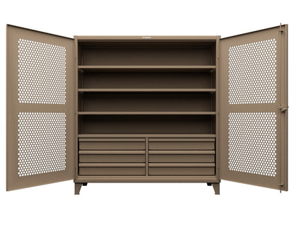 Extreme Duty 12 GA Ventilated (Hex) Cabinet with 6 Half-Width Drawers, 4 Shelves - 72 In. W x 24 In. D x 78 In. H - 66-H-244-6/5DB-1019
