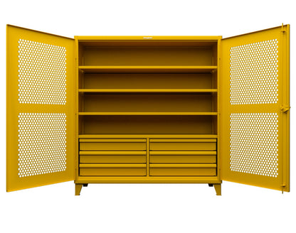 Extreme Duty 12 GA Ventilated (Hex) Cabinet with 6 Half-Width Drawers, 4 Shelves - 72 In. W x 24 In. D x 78 In. H - 66-H-244-6/5DB-1021