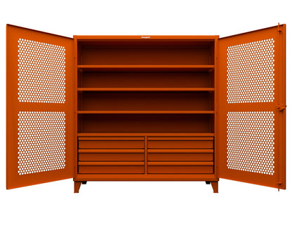 Extreme Duty 12 GA Ventilated (Hex) Cabinet with 6 Half-Width Drawers, 4 Shelves - 72 In. W x 24 In. D x 78 In. H - 66-H-244-6/5DB-2009