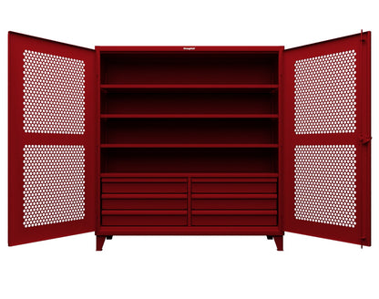Extreme Duty 12 GA Ventilated (Hex) Cabinet with 6 Half-Width Drawers, 4 Shelves - 72 In. W x 24 In. D x 78 In. H - 66-H-244-6/5DB-3001