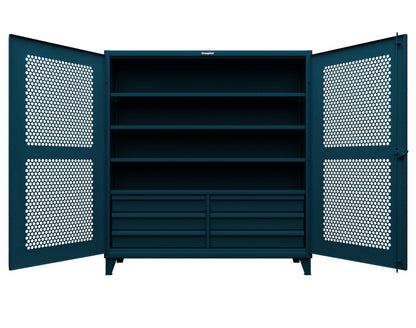 Extreme Duty 12 GA Ventilated (Hex) Cabinet with 6 Half-Width Drawers, 4 Shelves - 72 In. W x 24 In. D x 78 In. H - 66-H-244-6/5DB-5001