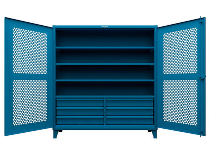 Extreme Duty 12 GA Ventilated (Hex) Cabinet with 6 Half-Width Drawers, 4 Shelves - 72 In. W x 24 In. D x 78 In. H - 66-H-244-6/5DB-5012