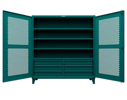 Extreme Duty 12 GA Ventilated (Hex) Cabinet with 6 Half-Width Drawers, 4 Shelves - 72 In. W x 24 In. D x 78 In. H - 66-H-244-6/5DB-5021