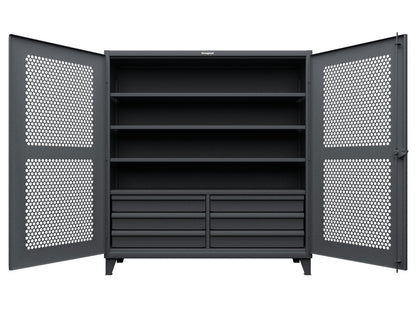 Extreme Duty 12 GA Ventilated (Hex) Cabinet with 6 Half-Width Drawers, 4 Shelves - 72 In. W x 24 In. D x 78 In. H - 66-H-244-6/5DB-7024