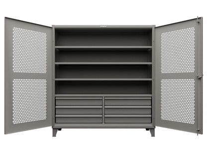 Extreme Duty 12 GA Ventilated (Hex) Cabinet with 6 Half-Width Drawers, 4 Shelves - 72 In. W x 24 In. D x 78 In. H - 66-H-244-6/5DB-7037