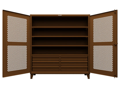 Extreme Duty 12 GA Ventilated (Hex) Cabinet with 6 Half-Width Drawers, 4 Shelves - 72 In. W x 24 In. D x 78 In. H - 66-H-244-6/5DB-8008