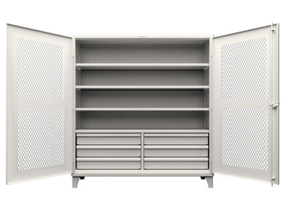 Extreme Duty 12 GA Ventilated (Hex) Cabinet with 6 Half-Width Drawers, 4 Shelves - 72 In. W x 24 In. D x 78 In. H - 66-H-244-6/5DB-9003