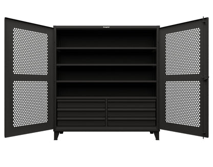 Extreme Duty 12 GA Ventilated (Hex) Cabinet with 6 Half-Width Drawers, 4 Shelves - 72 In. W x 24 In. D x 78 In. H - 66-H-244-6/5DB-9005