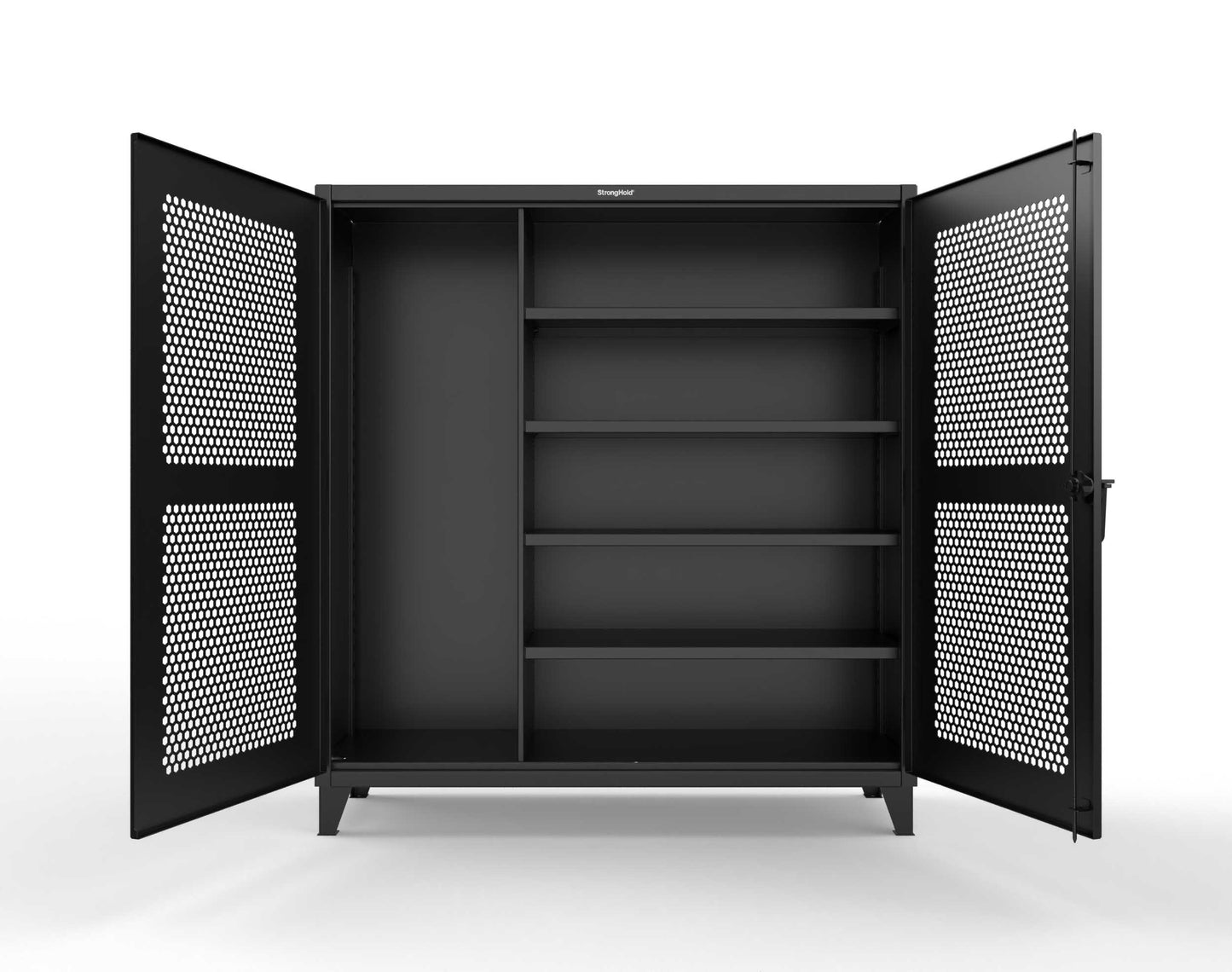 Extreme Duty 12 GA Ventilated (Hex) Janitorial Cabinet with 4 Shelves - 72 In. W x 24 In. D x 78 In. H - 66-H-BC-244-9005