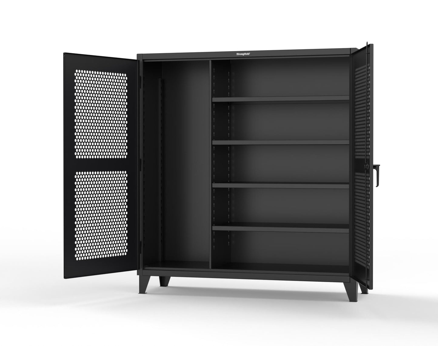 Extreme Duty 12 GA Ventilated (Hex) Janitorial Cabinet with 4 Shelves - 72 In. W x 24 In. D x 78 In. H - 66-H-BC-244-9005