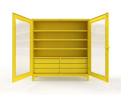 Extreme Duty 12 GA Clear View Cabinet with 6 Half-Width Drawers, 4 Shelves - 72 In. W x 24 In. D x 78 In. H - 66-LD-244-6/5DB-1021