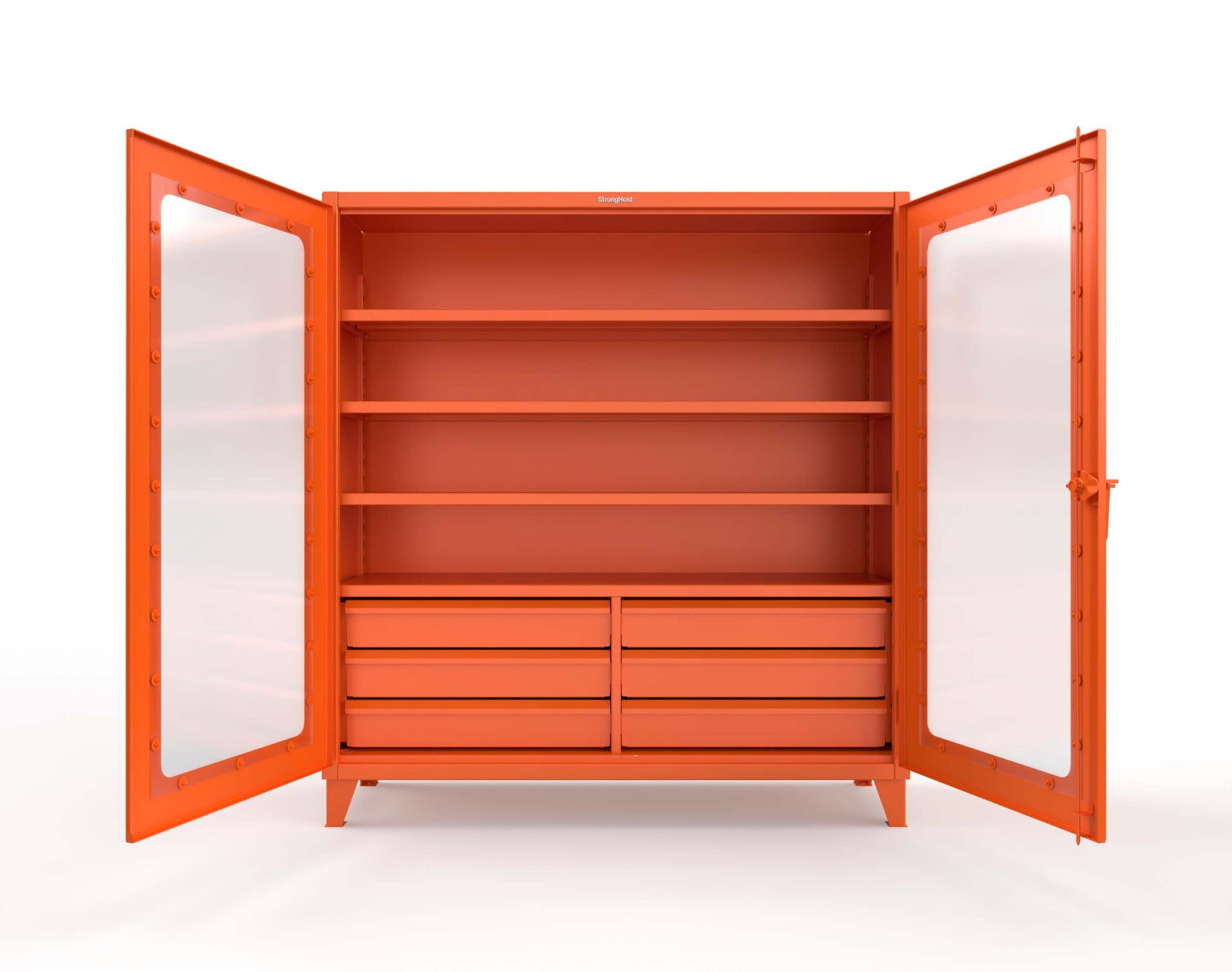 Extreme Duty 12 GA Clear View Cabinet with 6 Half-Width Drawers, 4 Shelves - 72 In. W x 24 In. D x 78 In. H - 66-LD-244-6/5DB-2009