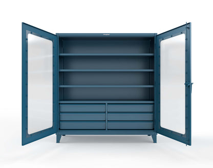 Extreme Duty 12 GA Clear View Cabinet with 6 Half-Width Drawers, 4 Shelves - 72 In. W x 24 In. D x 78 In. H - 66-LD-244-6/5DB-5001