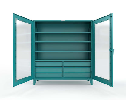 Extreme Duty 12 GA Clear View Cabinet with 6 Half-Width Drawers, 4 Shelves - 72 In. W x 24 In. D x 78 In. H - 66-LD-244-6/5DB-5021