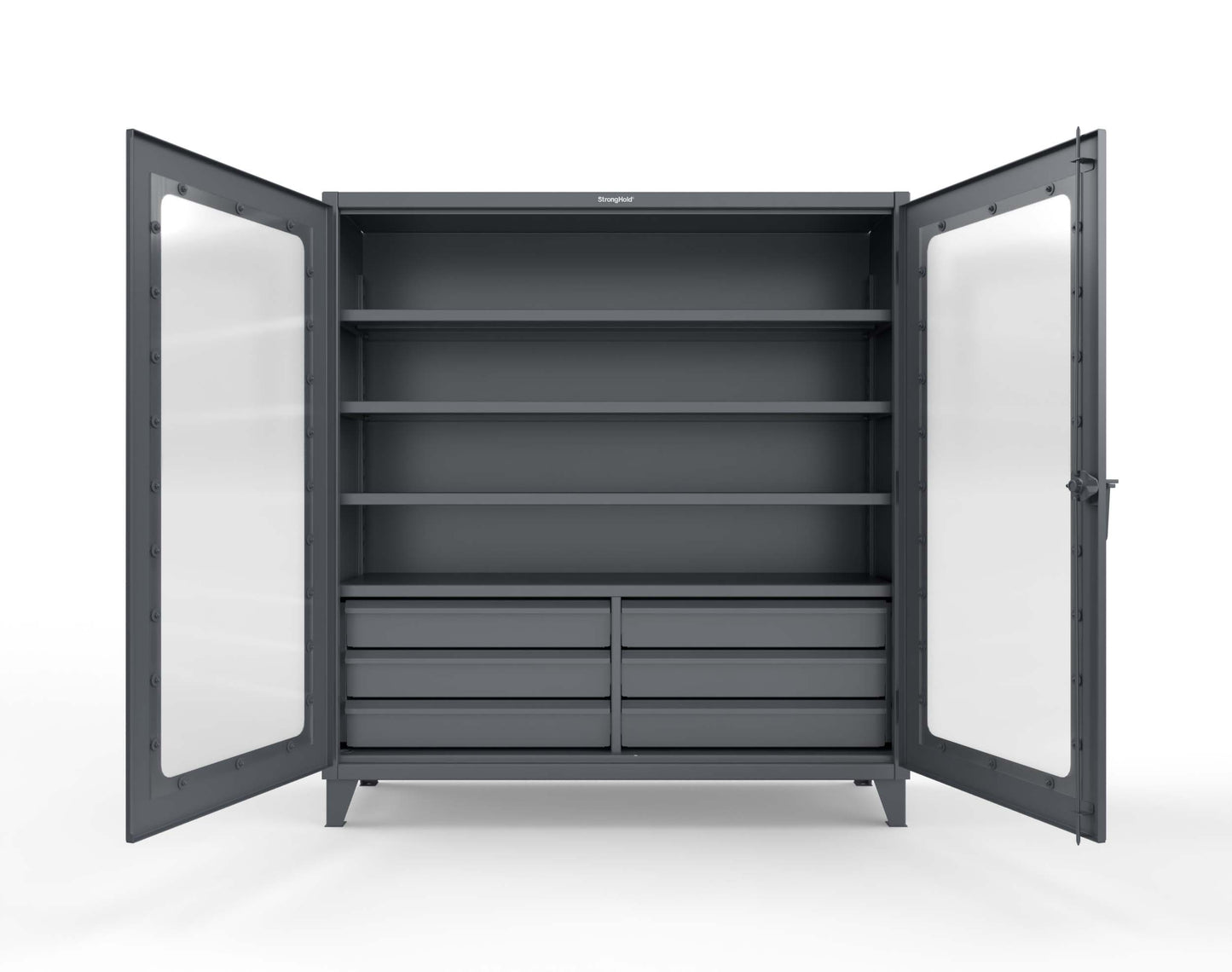 Extreme Duty 12 GA Clear View Cabinet with 6 Half-Width Drawers, 4 Shelves - 72 In. W x 24 In. D x 78 In. H - 66-LD-244-6/5DB-7024