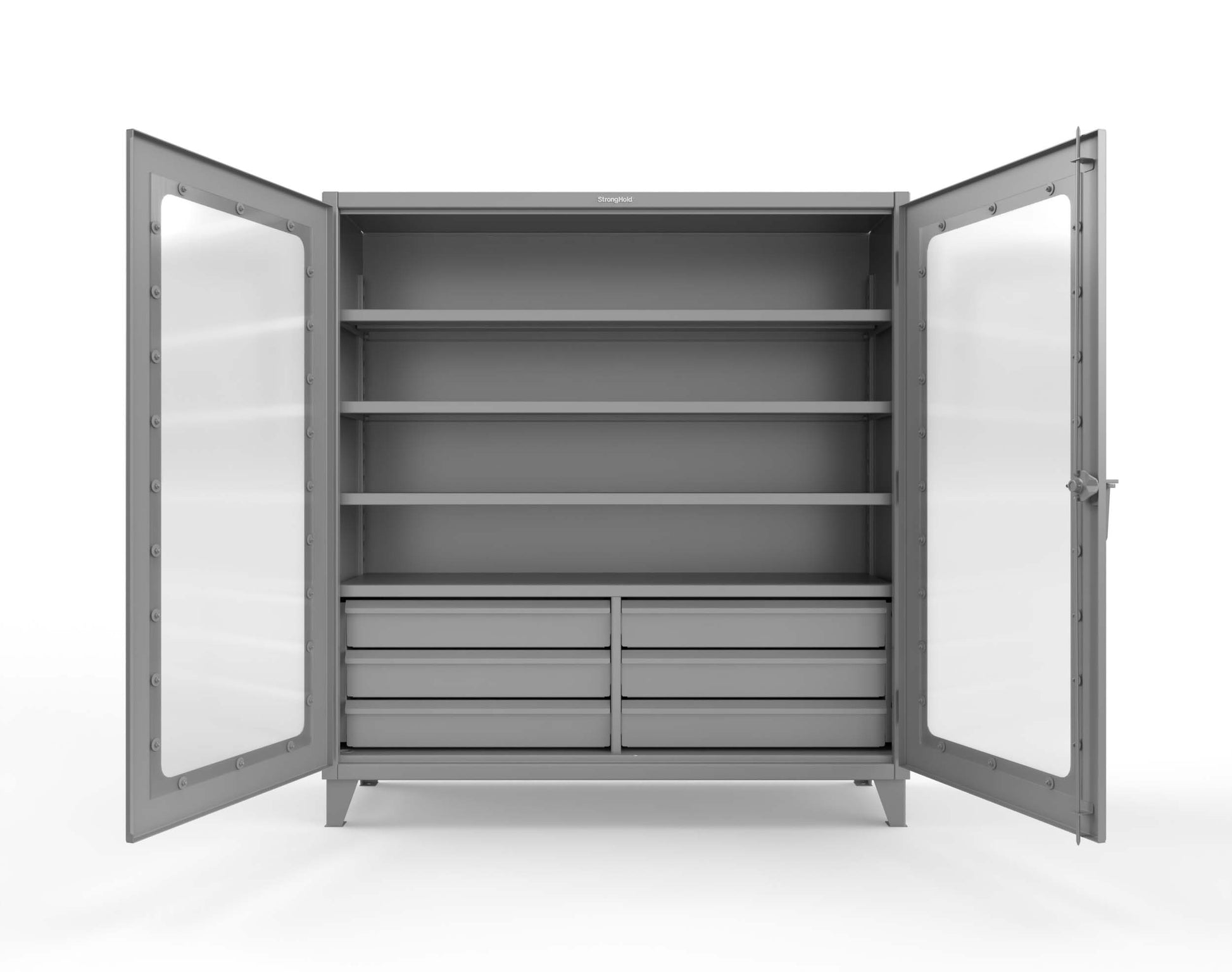 Extreme Duty 12 GA Clear View Cabinet with 6 Half-Width Drawers, 4 Shelves - 72 In. W x 24 In. D x 78 In. H - 66-LD-244-6/5DB-7037