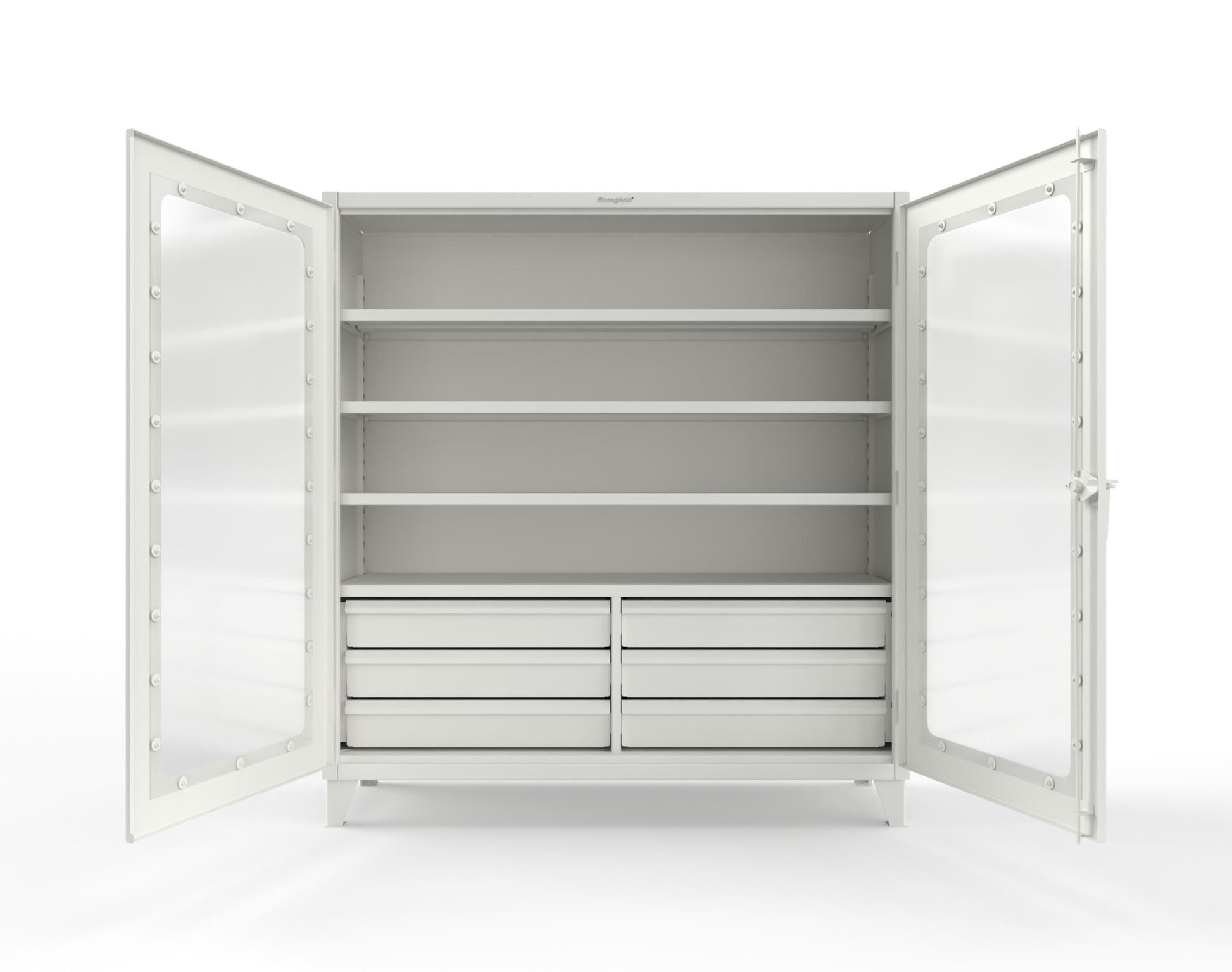 Extreme Duty 12 GA Clear View Cabinet with 6 Half-Width Drawers, 4 Shelves - 72 In. W x 24 In. D x 78 In. H - 66-LD-244-6/5DB-9003