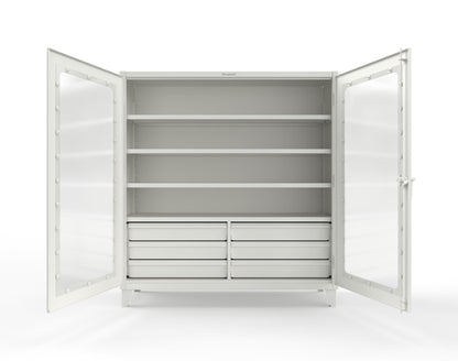Extreme Duty 12 GA Clear View Cabinet with 6 Half-Width Drawers, 4 Shelves - 72 In. W x 24 In. D x 78 In. H - 66-LD-244-6/5DB-9003