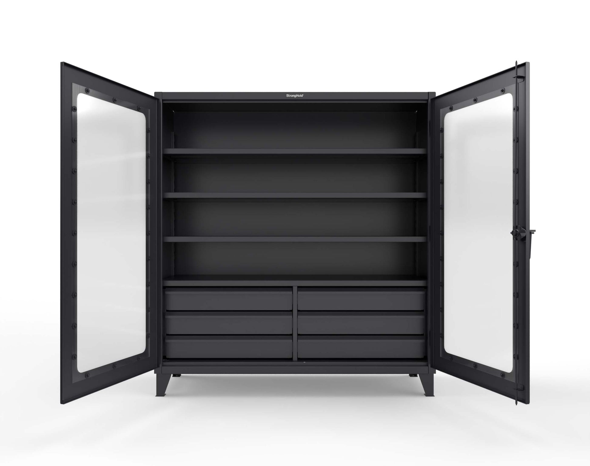 Extreme Duty 12 GA Clear View Cabinet with 6 Half-Width Drawers, 4 Shelves - 72 In. W x 24 In. D x 78 In. H - 66-LD-244-6/5DB-9005