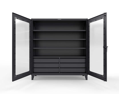 Extreme Duty 12 GA Clear View Cabinet with 6 Half-Width Drawers, 4 Shelves - 72 In. W x 24 In. D x 78 In. H - 66-LD-244-6/5DB-9005