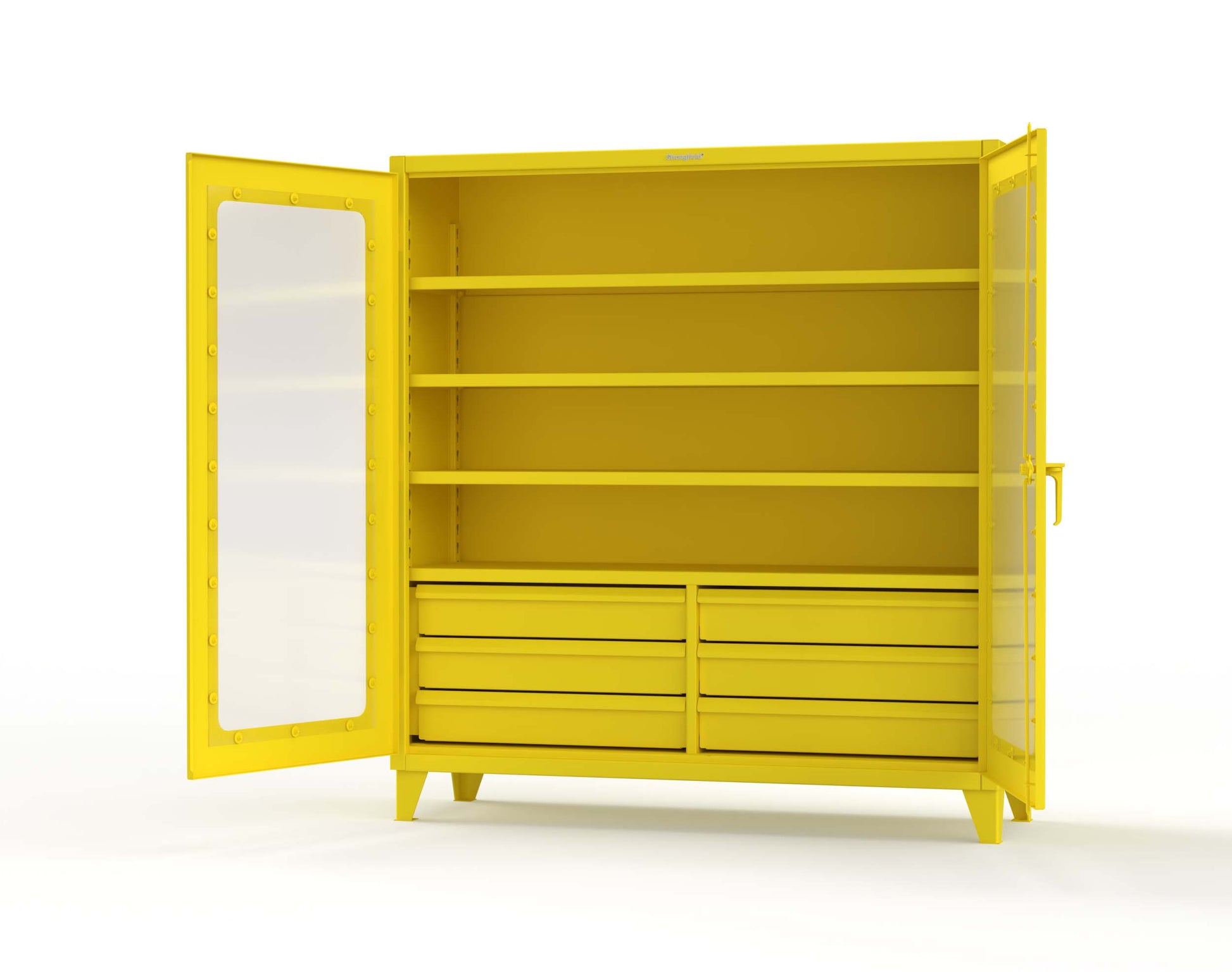 Extreme Duty 12 GA Clear View Cabinet with 6 Half-Width Drawers, 4 Shelves - 72 In. W x 24 In. D x 78 In. H - 66-LD-244-6/5DB-1021