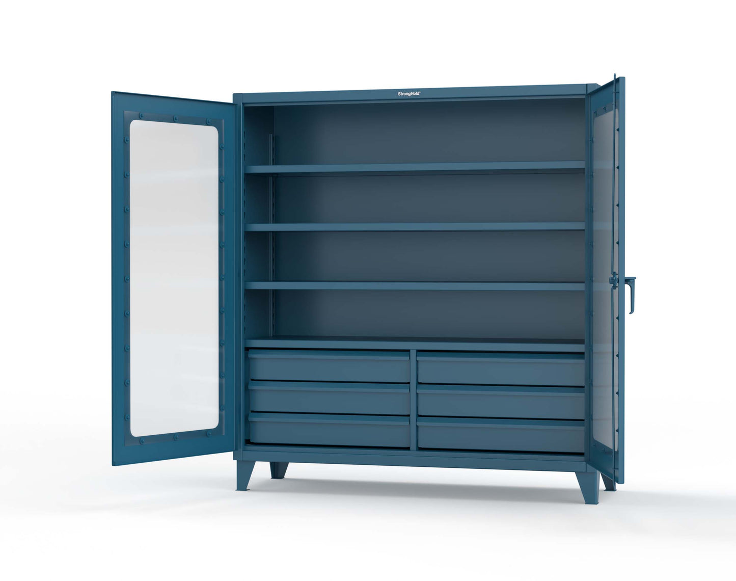 Extreme Duty 12 GA Clear View Cabinet with 6 Half-Width Drawers, 4 Shelves - 72 In. W x 24 In. D x 78 In. H - 66-LD-244-6/5DB-5001