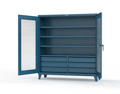 Extreme Duty 12 GA Clear View Cabinet with 6 Half-Width Drawers, 4 Shelves - 72 In. W x 24 In. D x 78 In. H - 66-LD-244-6/5DB-5001