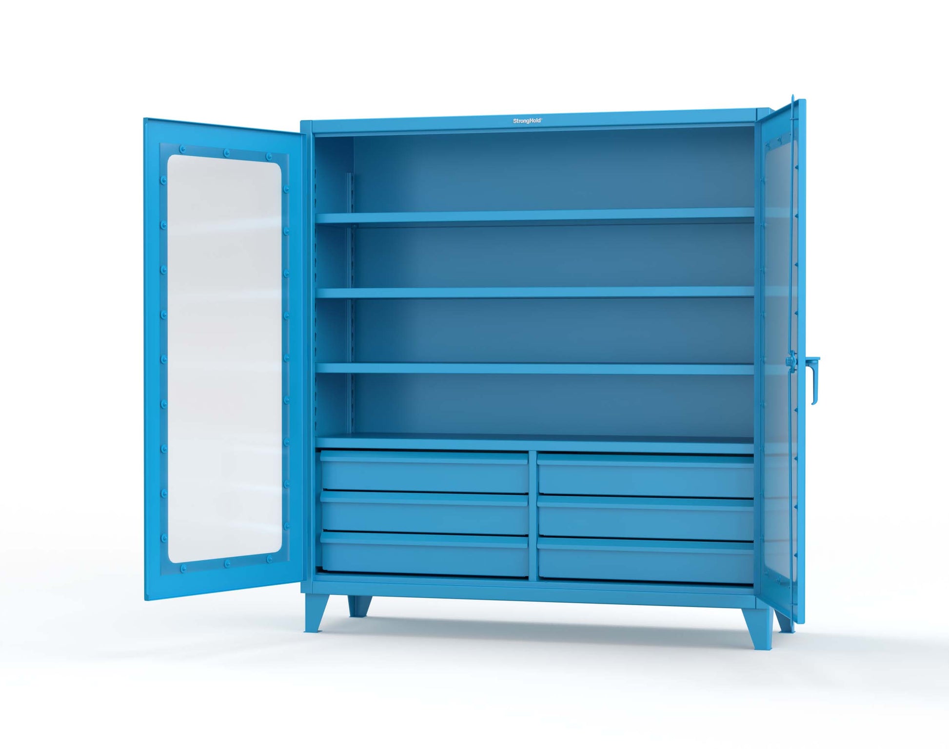 Extreme Duty 12 GA Clear View Cabinet with 6 Half-Width Drawers, 4 Shelves - 72 In. W x 24 In. D x 78 In. H - 66-LD-244-6/5DB-5012