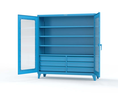 Extreme Duty 12 GA Clear View Cabinet with 6 Half-Width Drawers, 4 Shelves - 72 In. W x 24 In. D x 78 In. H - 66-LD-244-6/5DB-5012