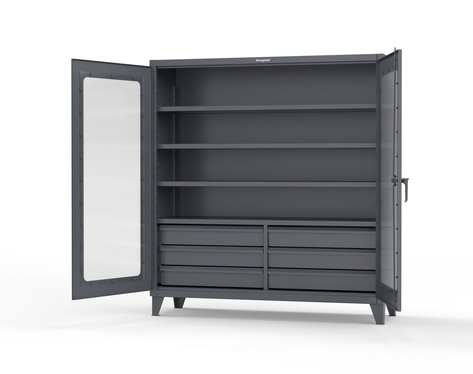 Extreme Duty 12 GA Clear View Cabinet with 6 Half-Width Drawers, 4 Shelves - 72 In. W x 24 In. D x 78 In. H - 66-LD-244-6/5DB-7024