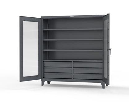 Extreme Duty 12 GA Clear View Cabinet with 6 Half-Width Drawers, 4 Shelves - 72 In. W x 24 In. D x 78 In. H - 66-LD-244-6/5DB-7024
