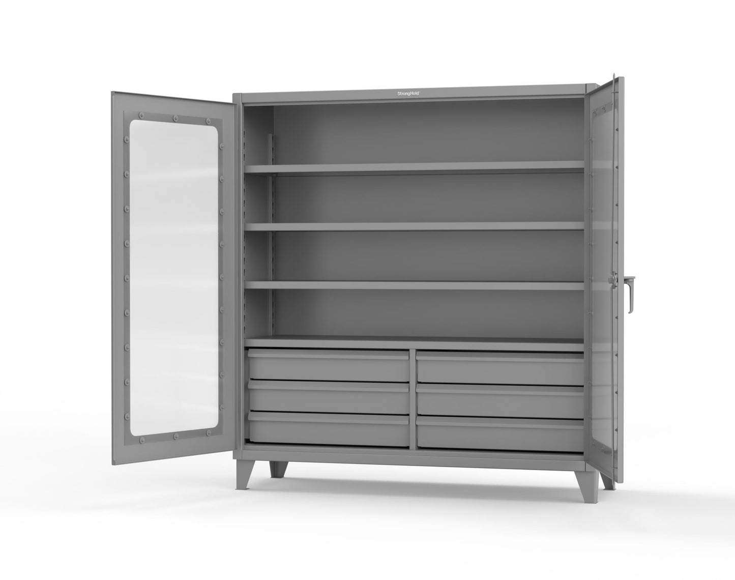 Extreme Duty 12 GA Clear View Cabinet with 6 Half-Width Drawers, 4 Shelves - 72 In. W x 24 In. D x 78 In. H - 66-LD-244-6/5DB-7037