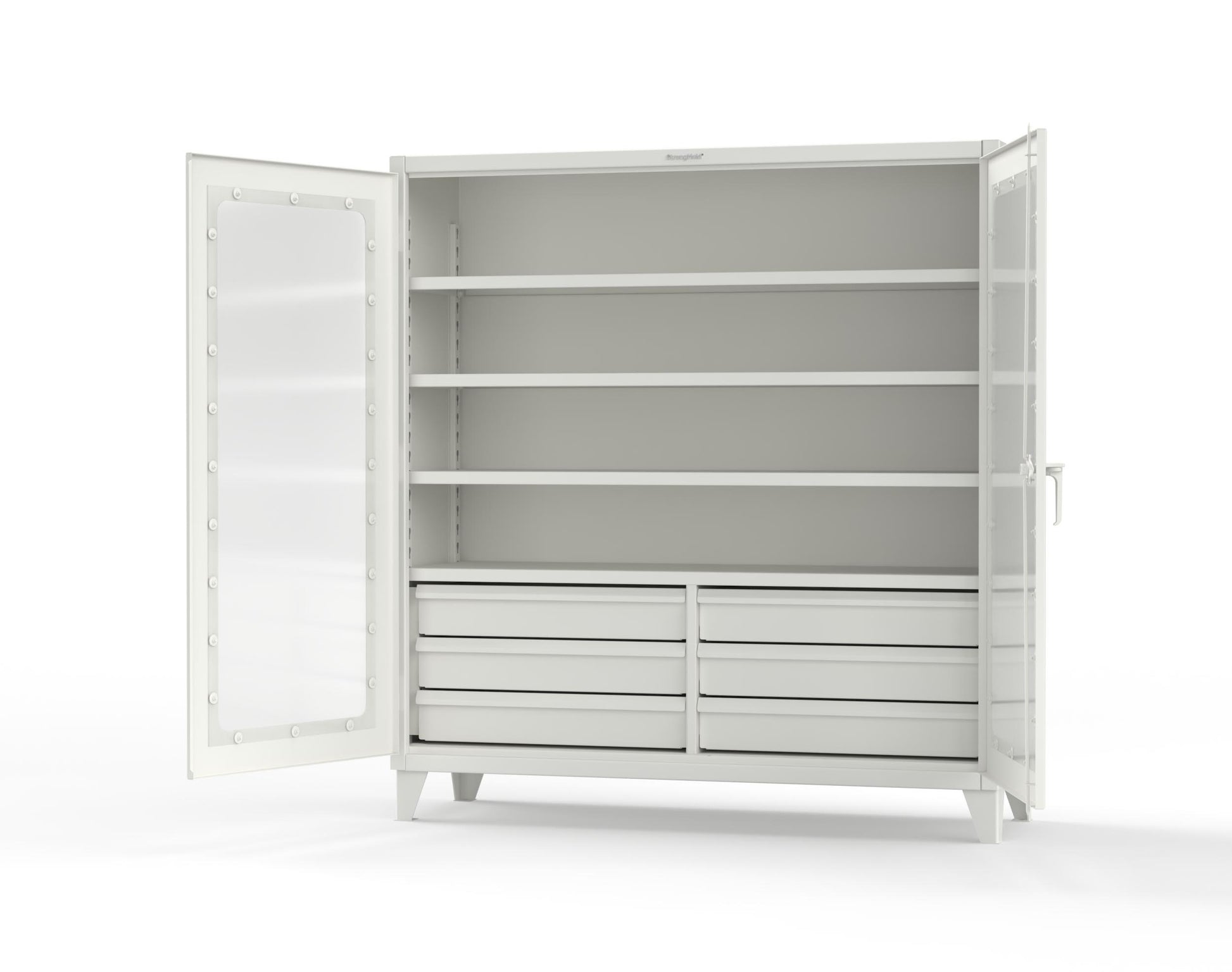Extreme Duty 12 GA Clear View Cabinet with 6 Half-Width Drawers, 4 Shelves - 72 In. W x 24 In. D x 78 In. H - 66-LD-244-6/5DB-9003