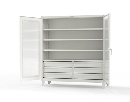 Extreme Duty 12 GA Clear View Cabinet with 6 Half-Width Drawers, 4 Shelves - 72 In. W x 24 In. D x 78 In. H - 66-LD-244-6/5DB-9003