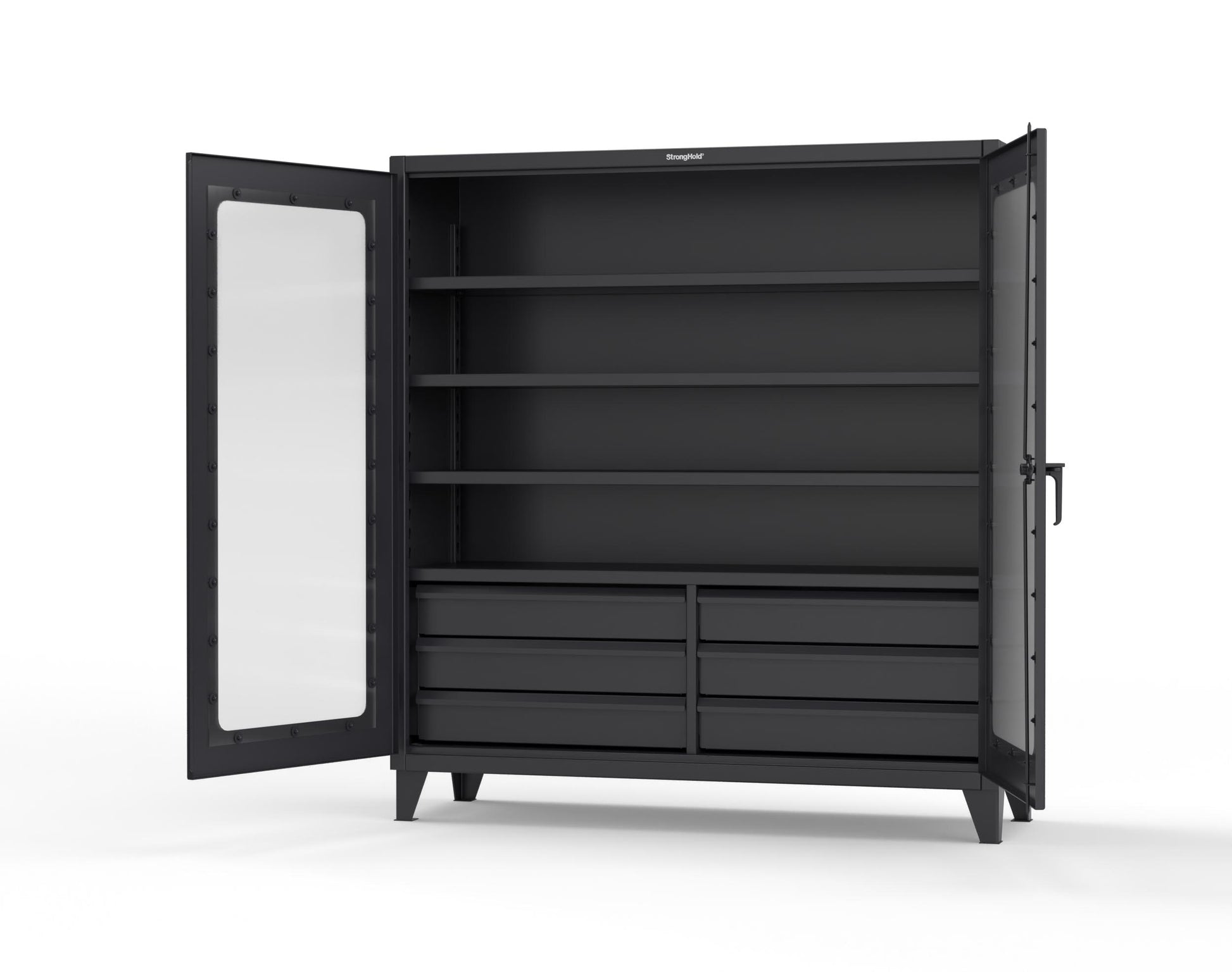 Extreme Duty 12 GA Clear View Cabinet with 6 Half-Width Drawers, 4 Shelves - 72 In. W x 24 In. D x 78 In. H - 66-LD-244-6/5DB-9005