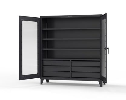 Extreme Duty 12 GA Clear View Cabinet with 6 Half-Width Drawers, 4 Shelves - 72 In. W x 24 In. D x 78 In. H - 66-LD-244-6/5DB-9005