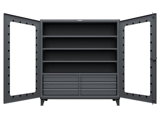 Extreme Duty 12 GA Clear View Cabinet with 6 Half-Width Drawers, 4 Shelves - 72 In. W x 24 In. D x 78 In. H
