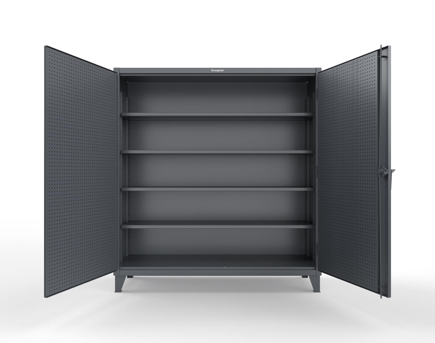 Extreme Duty 12 GA Cabinet with Pegboard Doors, 4 Shelves | 72 In. W x 24 In. D x 78 In. H - 66-PB-244-7024