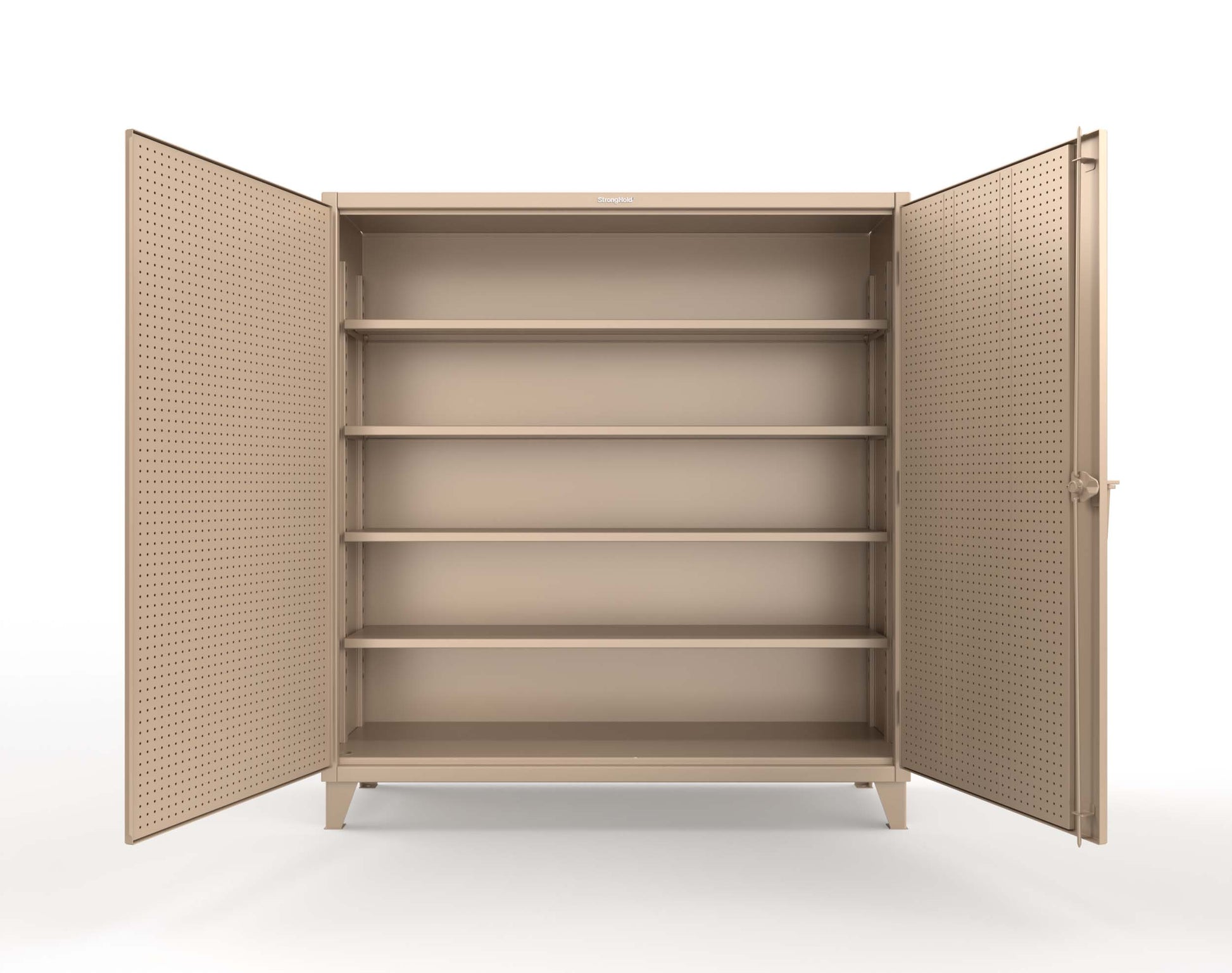 Extreme Duty 12 GA Cabinet with Pegboard Doors, 4 Shelves | 72 In. W x 24 In. D x 78 In. H - 66-PB-244-1019