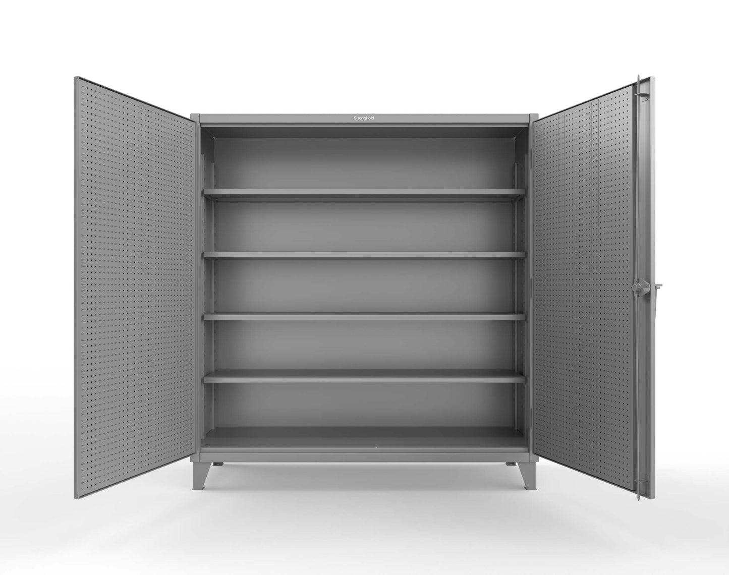 Extreme Duty 12 GA Cabinet with Pegboard Doors, 4 Shelves | 72 In. W x 24 In. D x 78 In. H - 66-PB-244-7037