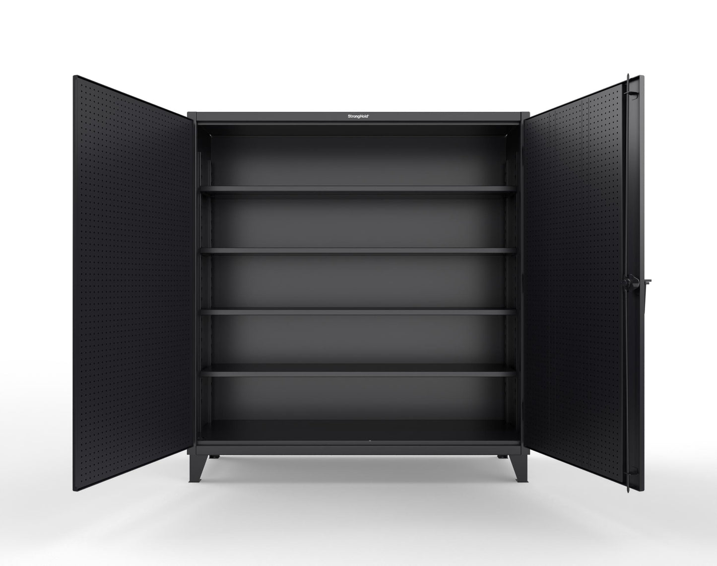 Extreme Duty 12 GA Cabinet with Pegboard Doors, 4 Shelves | 72 In. W x 24 In. D x 78 In. H - 66-PB-244-9005